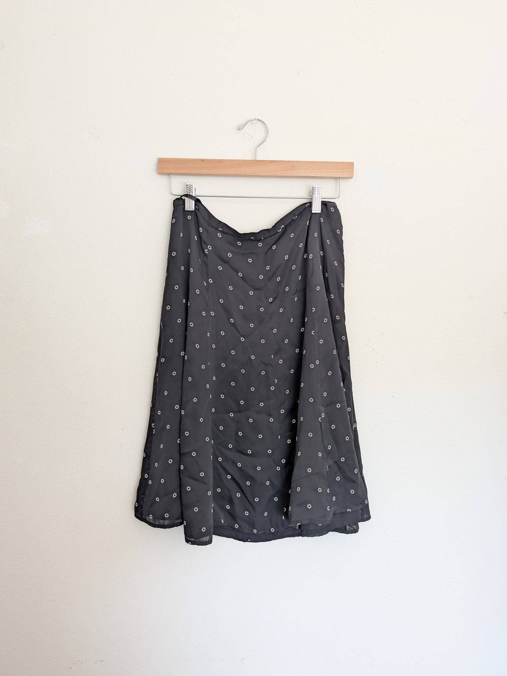 Valerie Stevens Vintage Silk Black A-Line Skirt with Cream Dot Accents